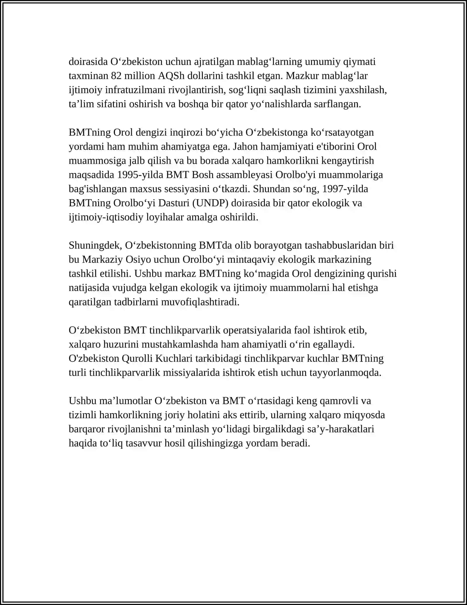 Oʻzbekistonning Xalqaro Tashkilotlar Bilan Hamkorlik Aloqalari 4
