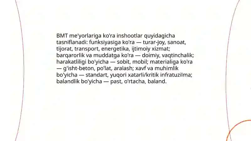 Sun'iy Inshootlarning Xalqaro Tasniflari 4
