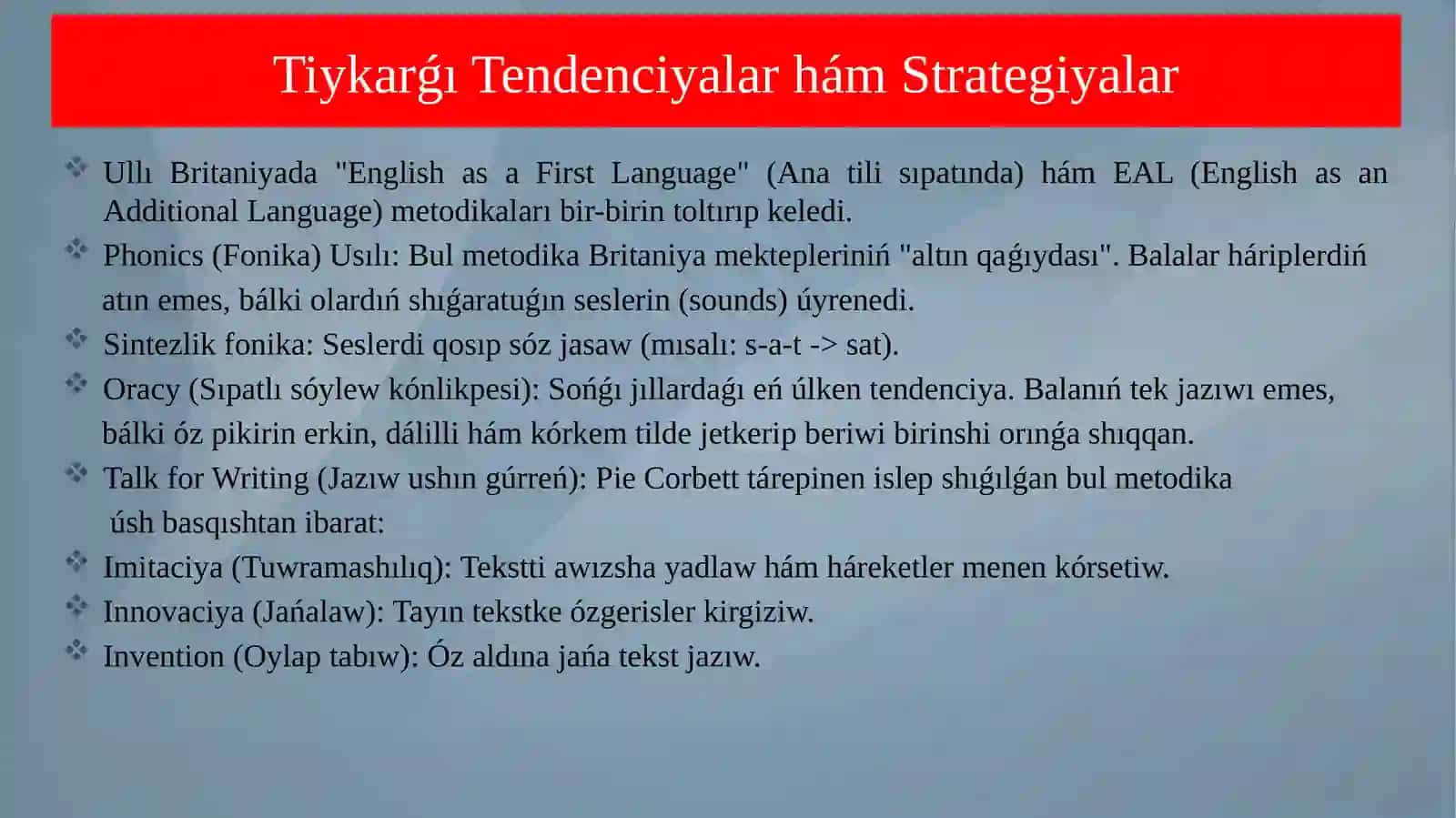 Ulli britaniya mamleketinin baslawish klass oqiwshilarina inglis tilin uyretiw 4
