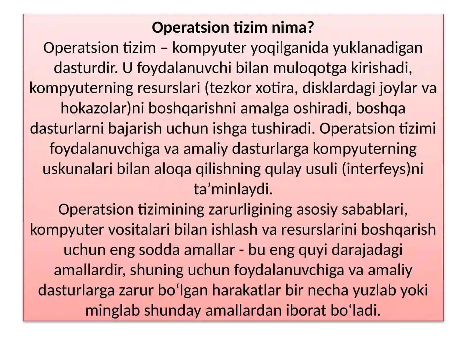 OPERATSIYA TIZIMLAR VA ULARNING XARAKTERISTIKALARI 4