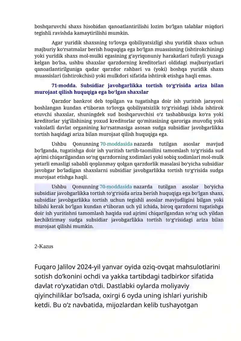 Biznes huquqidan amaliy kazuslar to'plami va ularga yechimlar 1-qism 4