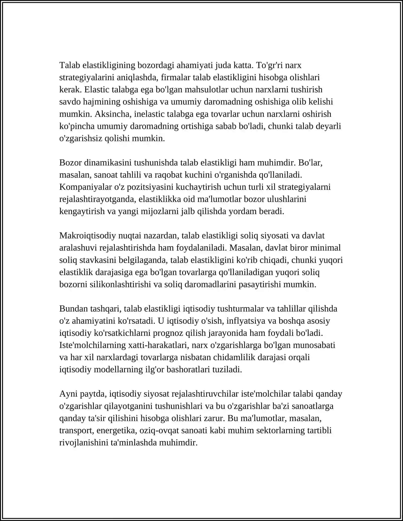 ELASTIKLIK KOFFITSIENTI YORDAMIDA BOZOR TALABINI BAHOLASH 4