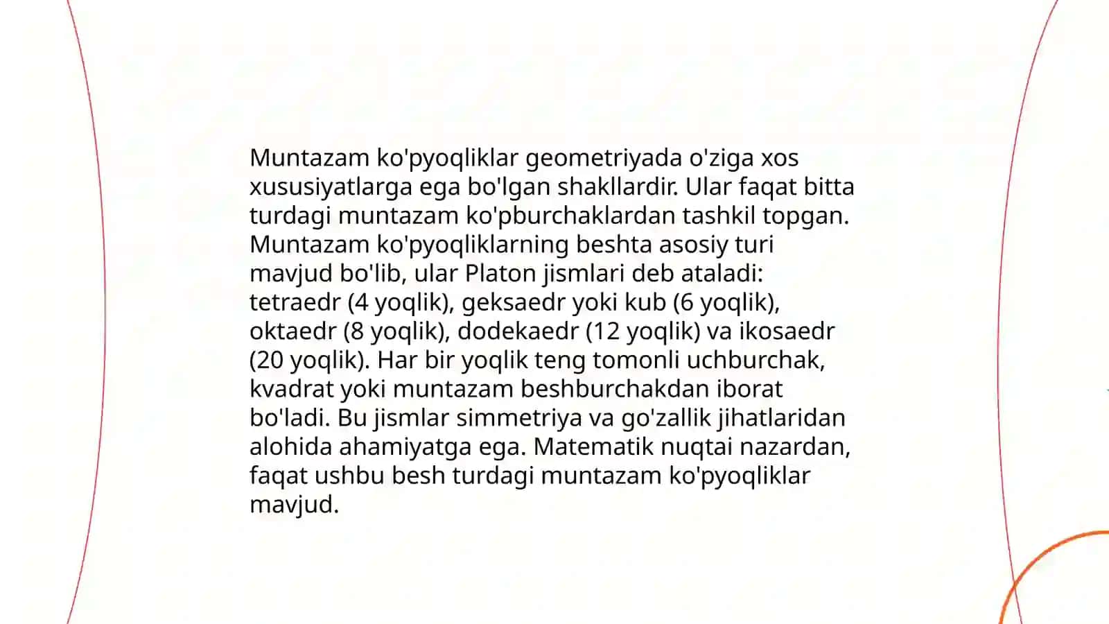 Muntazam ko'pyoqliklar tushunchasi 4