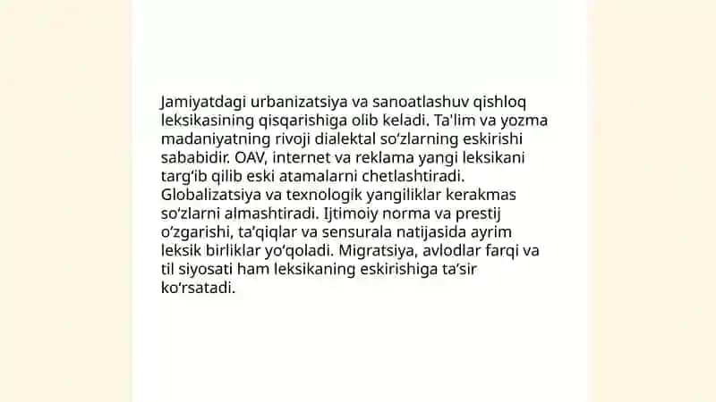 Oʻzbek tili leksikasida eskirish va yangilanish jarayonlari 4