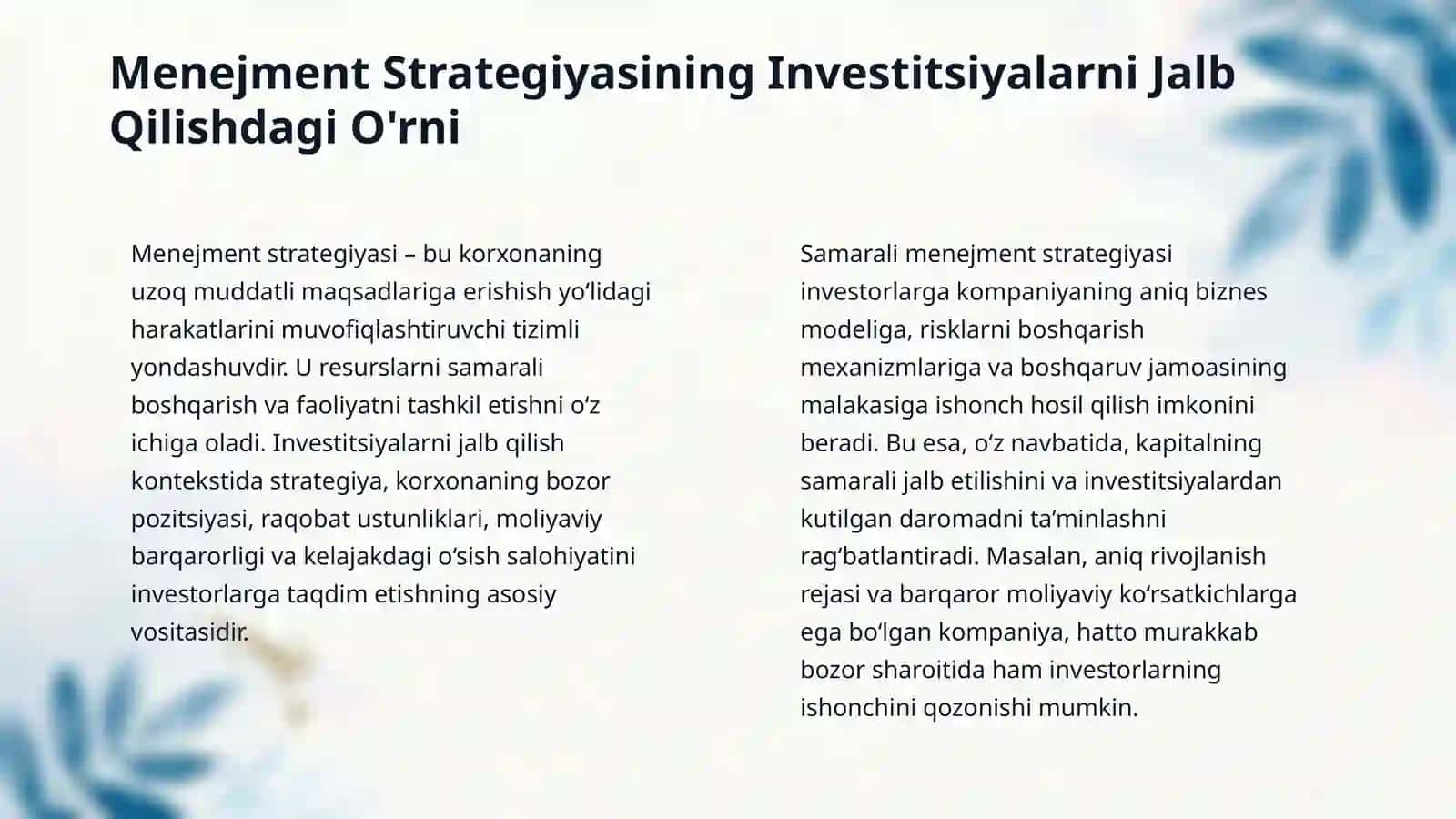 Korxonalarga investitsiyalarni jalb qilishda menejment strategiyasining axamiyati 4