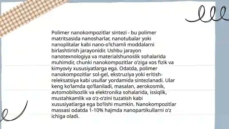 Polimer nanomaterial olish va ularni xossalarini o'rganish 4