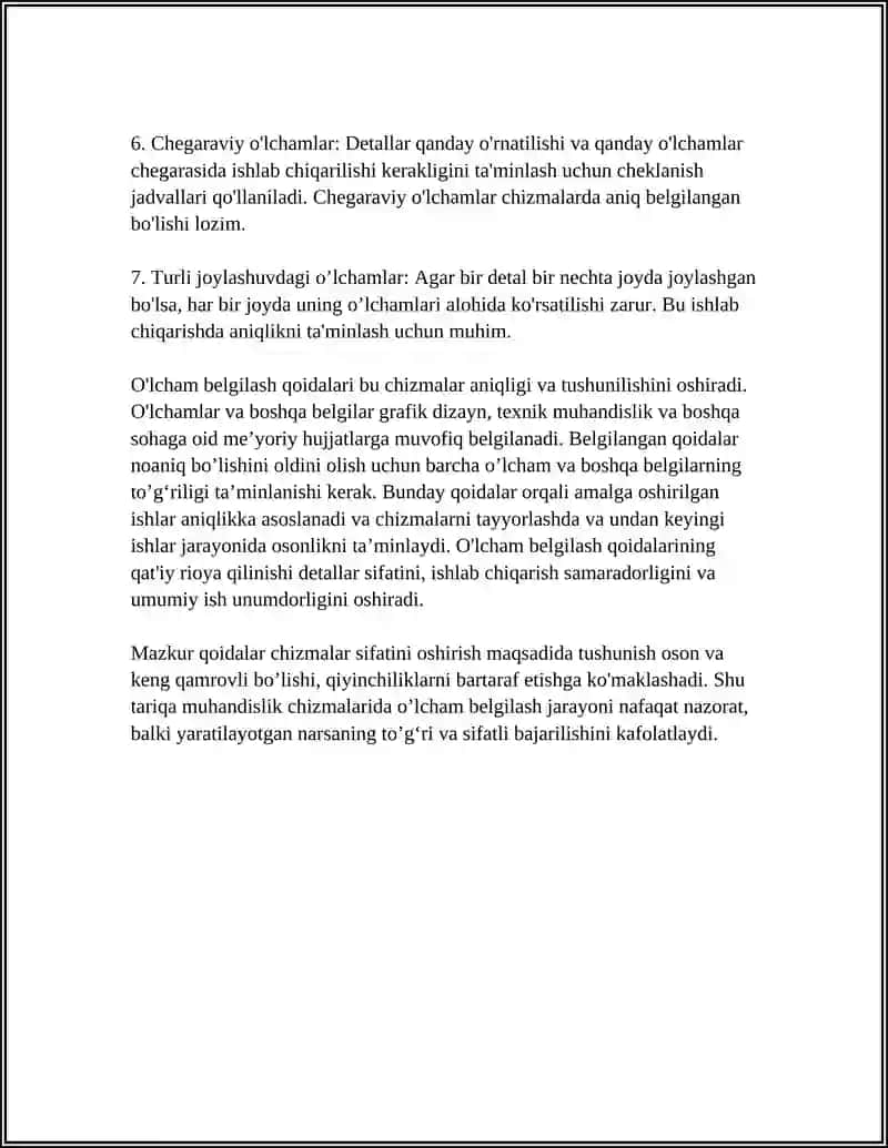 DETAL CHIZMALARIDA O'LCHAMLARNING O’LCHAMLARI, YUZA SIFATI VA SHAKIL HATOLIKALRINI BELGILANISHI VA DETAL CHIZMALARIDA ULARNI QO’LLASH 4