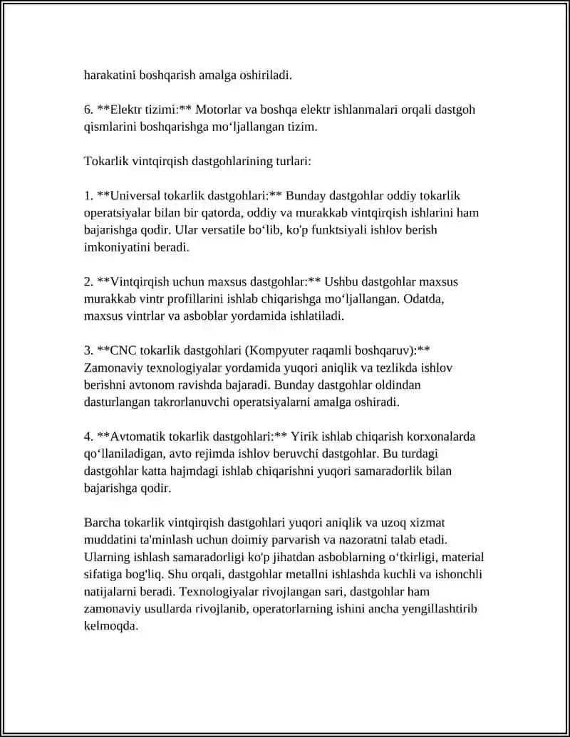 TOKARLIK VINTQIRQISH DASTGOHLARINI TUZILISHINI OʼRGANISH 4