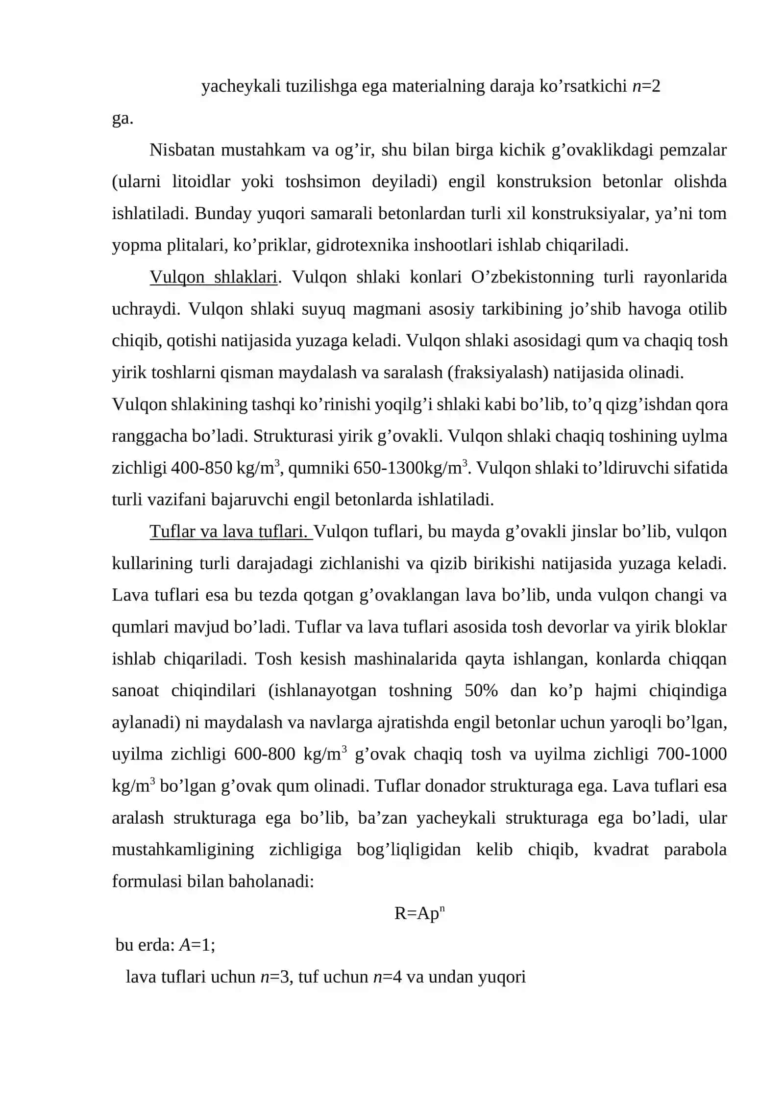 Tabiiy g'ovak tog' jinslari asosidagi to'ldiruvchilar 4