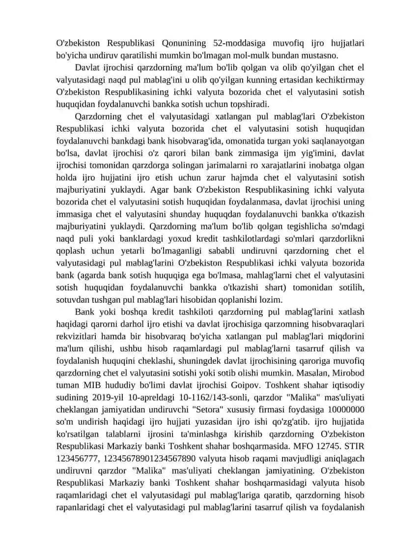Undiruvni qarzdorning mol-mulkiga qaratish 4
