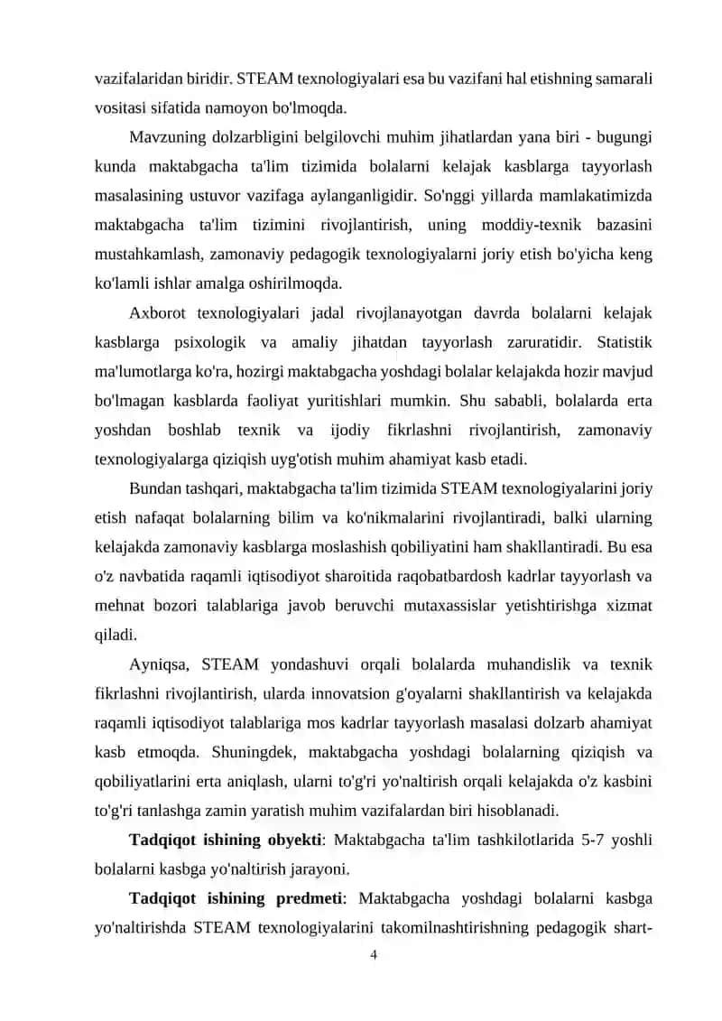 MAKTABGACHA YOSHDAGI BOLALARNI KASBGA YOʻNALTIRISHDA STEAM TEXNOLOGIYALARIDAN FOYDALANISH (6-7 YOSHLI BOLALARDA) 4