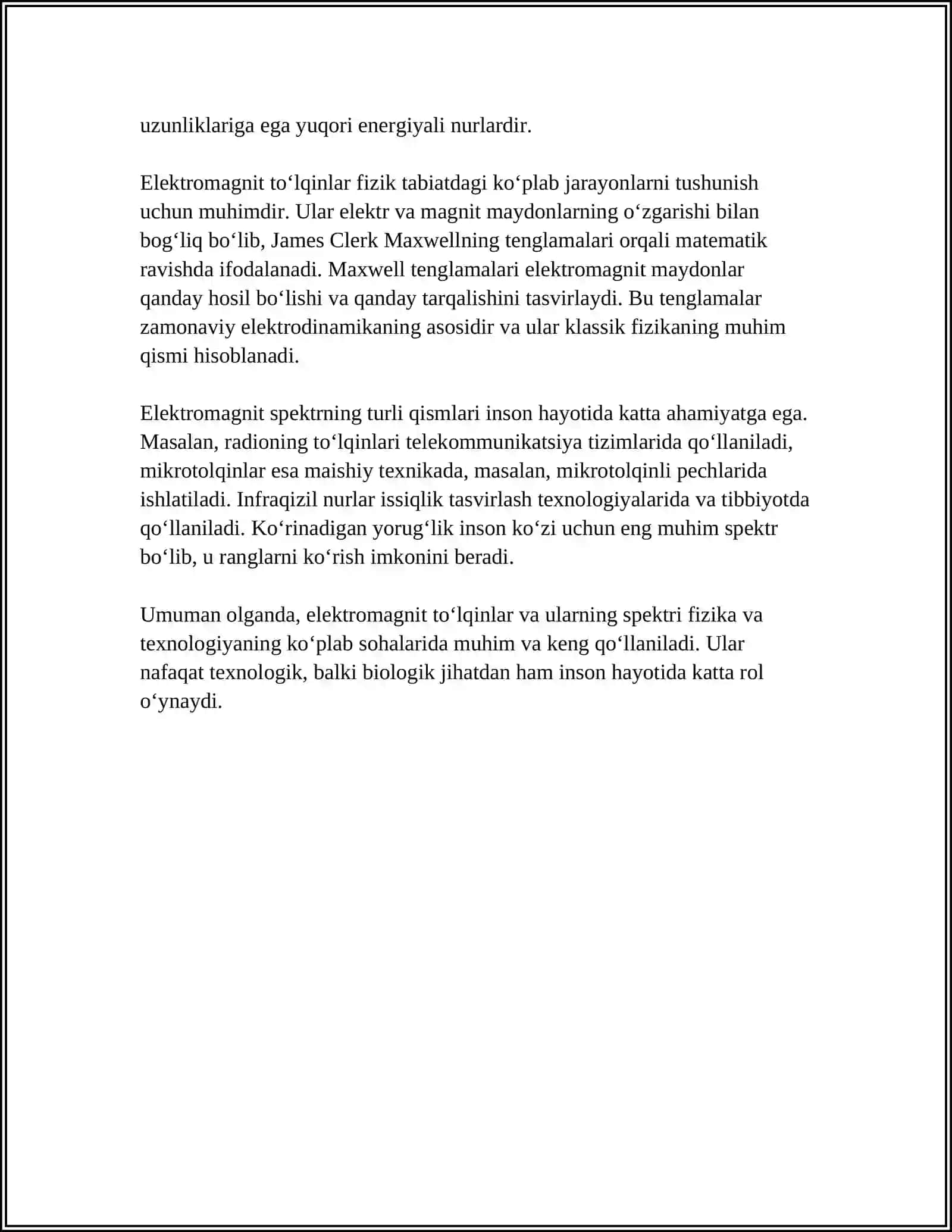 ELEKTROMAGNIT TOʻLQINLAR VA ULARNING BIOLOGIK AHAMIYATI 4