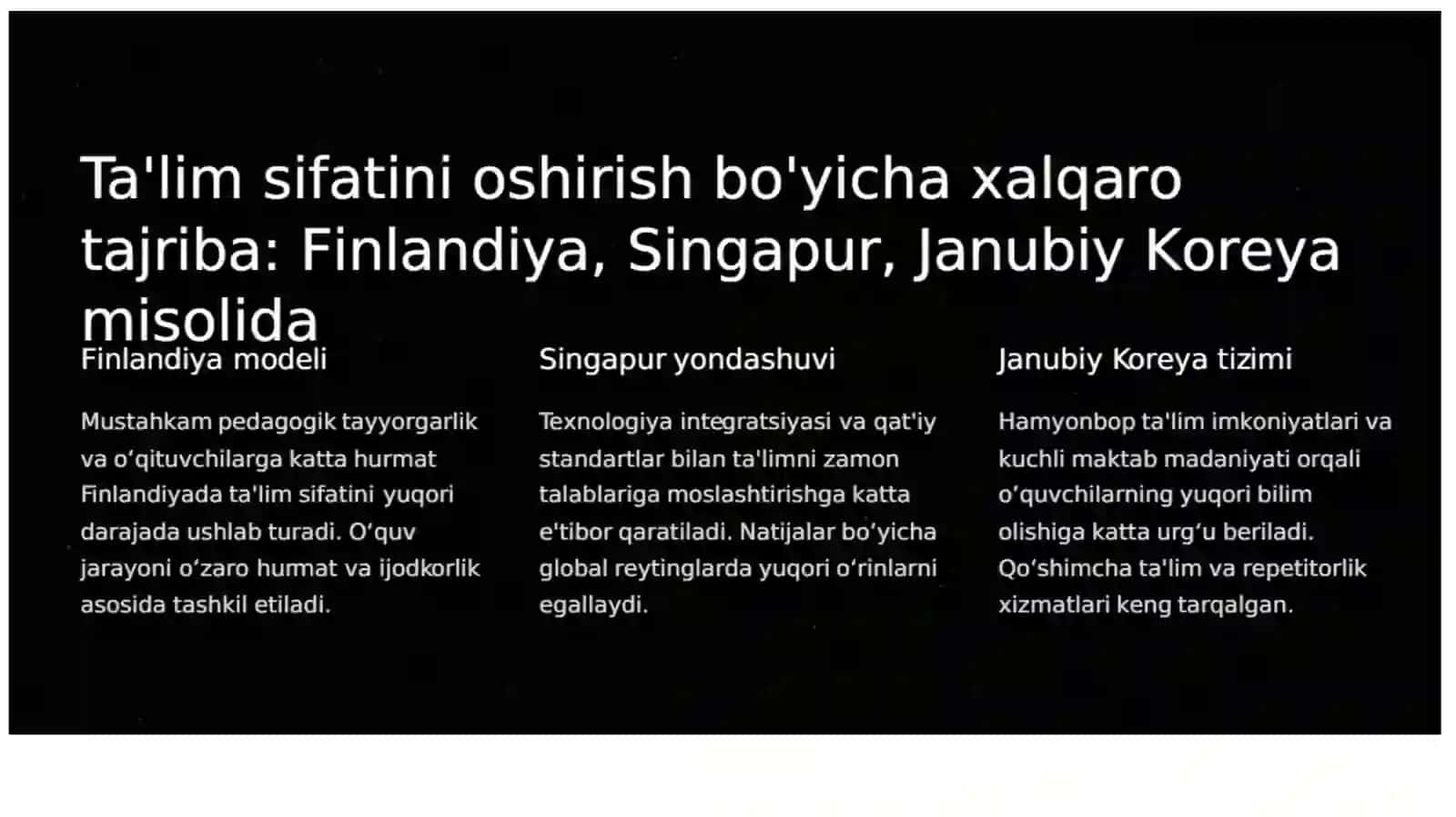A13   Boshlangʻich ta'limda tarbiya jarayoning zamonaviy    A14   Hozirgi davrda jahon mamlakatlari boshlang‘ich ta’lim tizimi va pedagogika fani rivoji.   A15  Boʻlajak boshlang'ich sinf o'qituvchilarining xalqaro ta'lim dasturlari bo'yicha ko'nikmasini tarkib toptirish   A16  Boshlang'ich sinf oʻquvchilarinig rivojlanishini ta'minlash metodikasi Boshlang'ich sinf oʻquvchilarini jismoniy riv  Hozirgi davrda jahon mamlakatlari ta’lim tizimi va pedagogika fani rivoji. 4