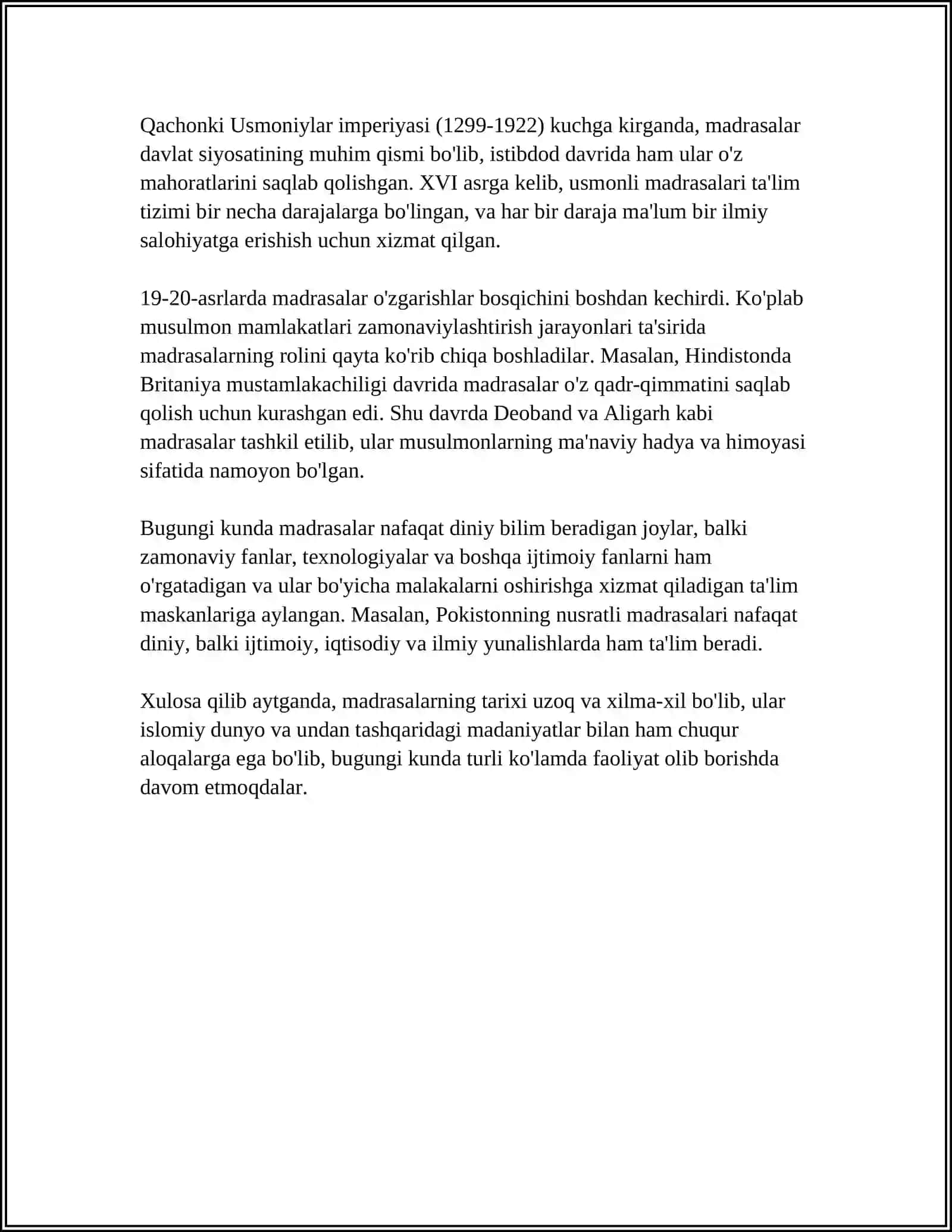 Madrasalar Tarixi va Evolyutsiyasi 4