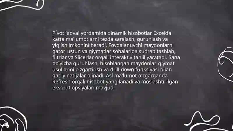 Excelda hisobot shablonlari tayyorlash 4