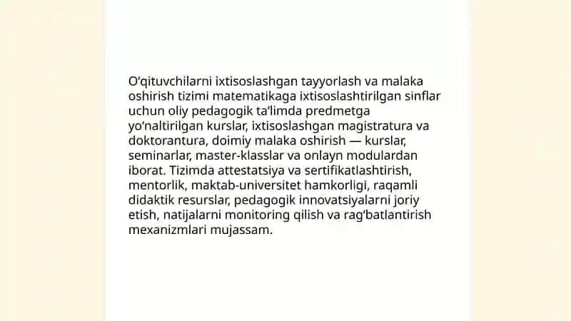 Matematikaga ixtisoslashtirilgan sinflarada oʻqitishni tashkel etish 4