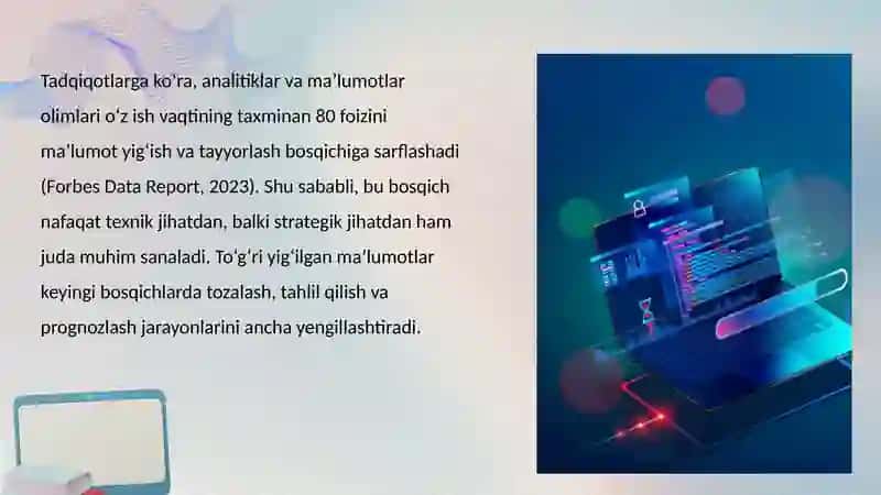 Ma'lumotlarni yig'ish va tayyorlash. Ma'lumotlarni tozalash, filtrlash va tizimlashtirish usullari. 4