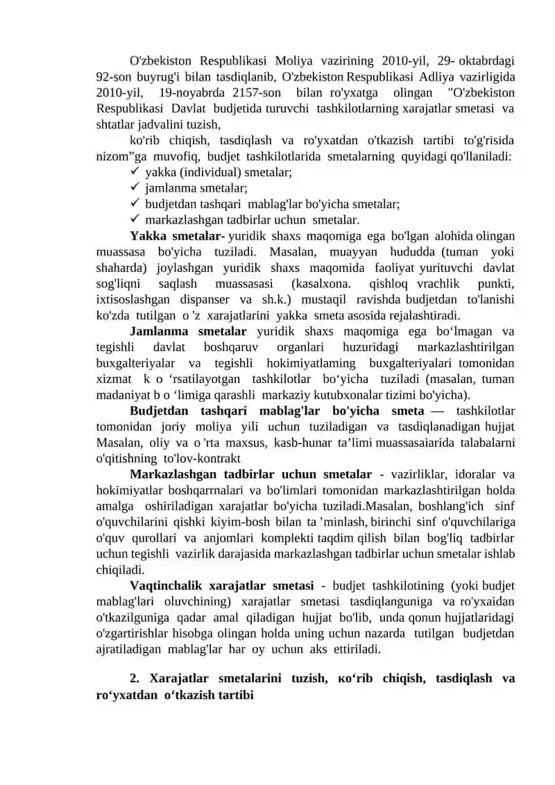 Byudjet tashkilotlari xarajatlar smetasini tuzish va tasdiqlash hamda unga o’zgartirish kiritishdagi muammolar va ularning yechimlari 4