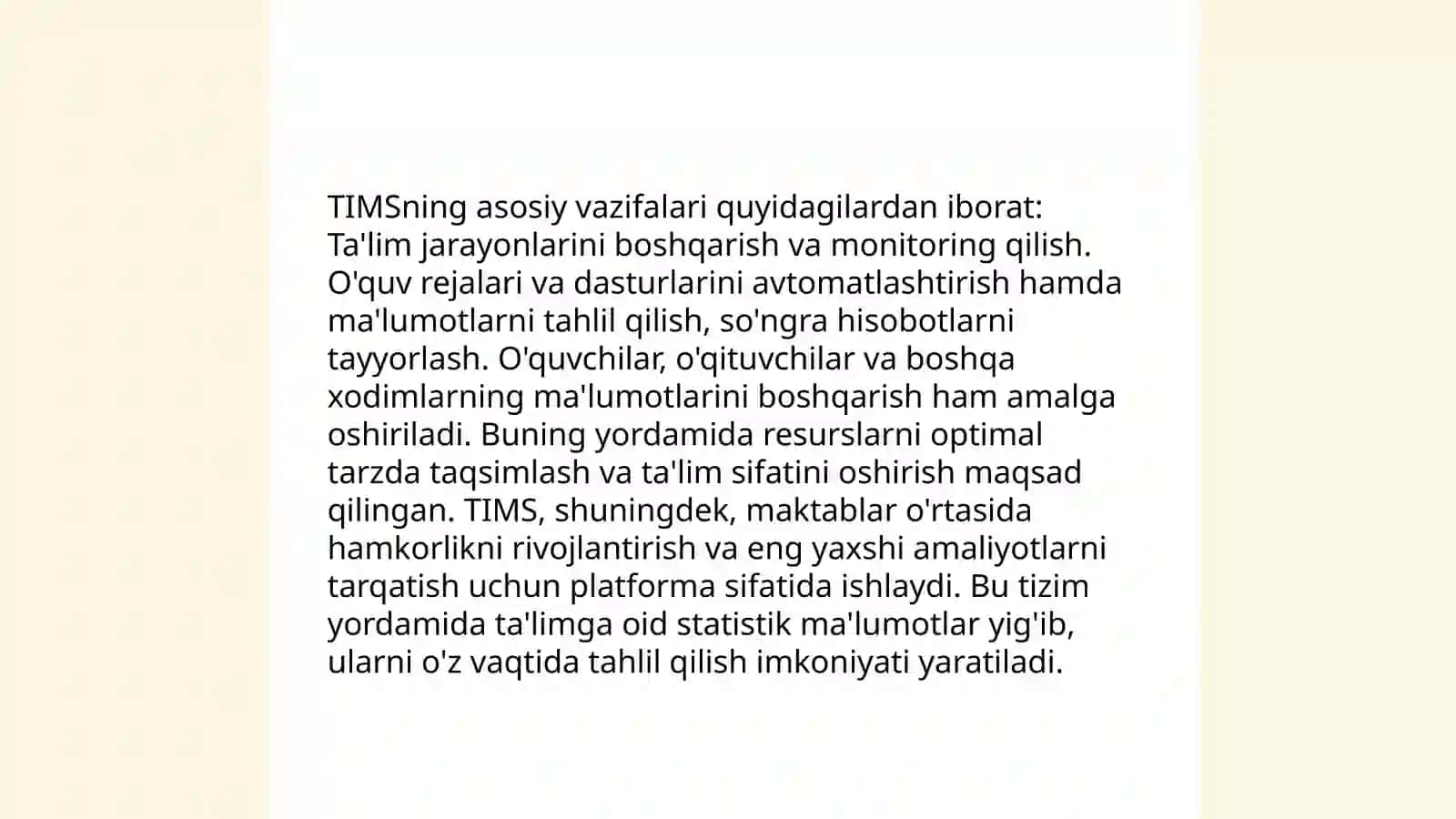 TIMS (Tizimli Integratsiyalashgan Monitoring Sistemi) 4