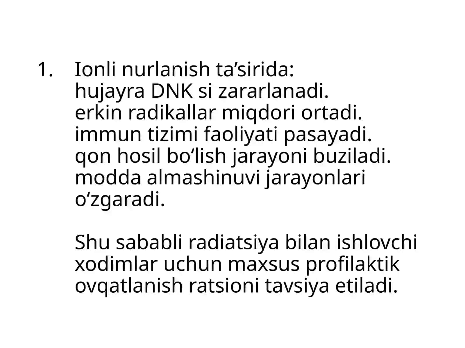 Ionli nurlanishlar bilan ishlovchilar uchun profilaktik ratsion tuzish 4