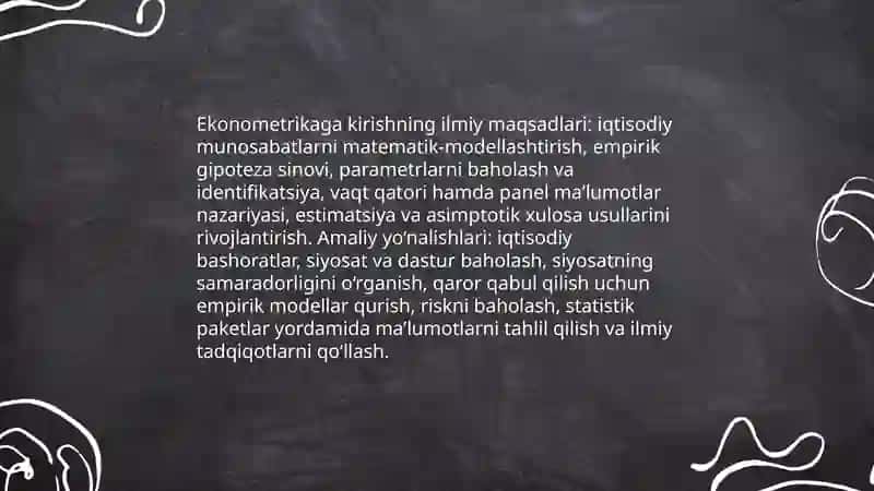 Ekonometrikaga kirish fanning predmeti, maqsadi va vazifalari 4