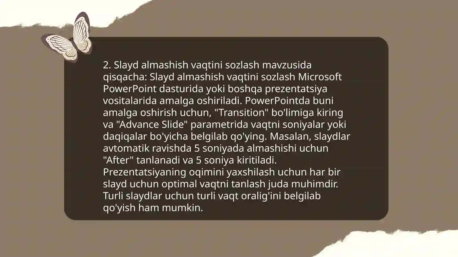 Power Point dasturida slaydga vaqt va ovoz qo'yish 4