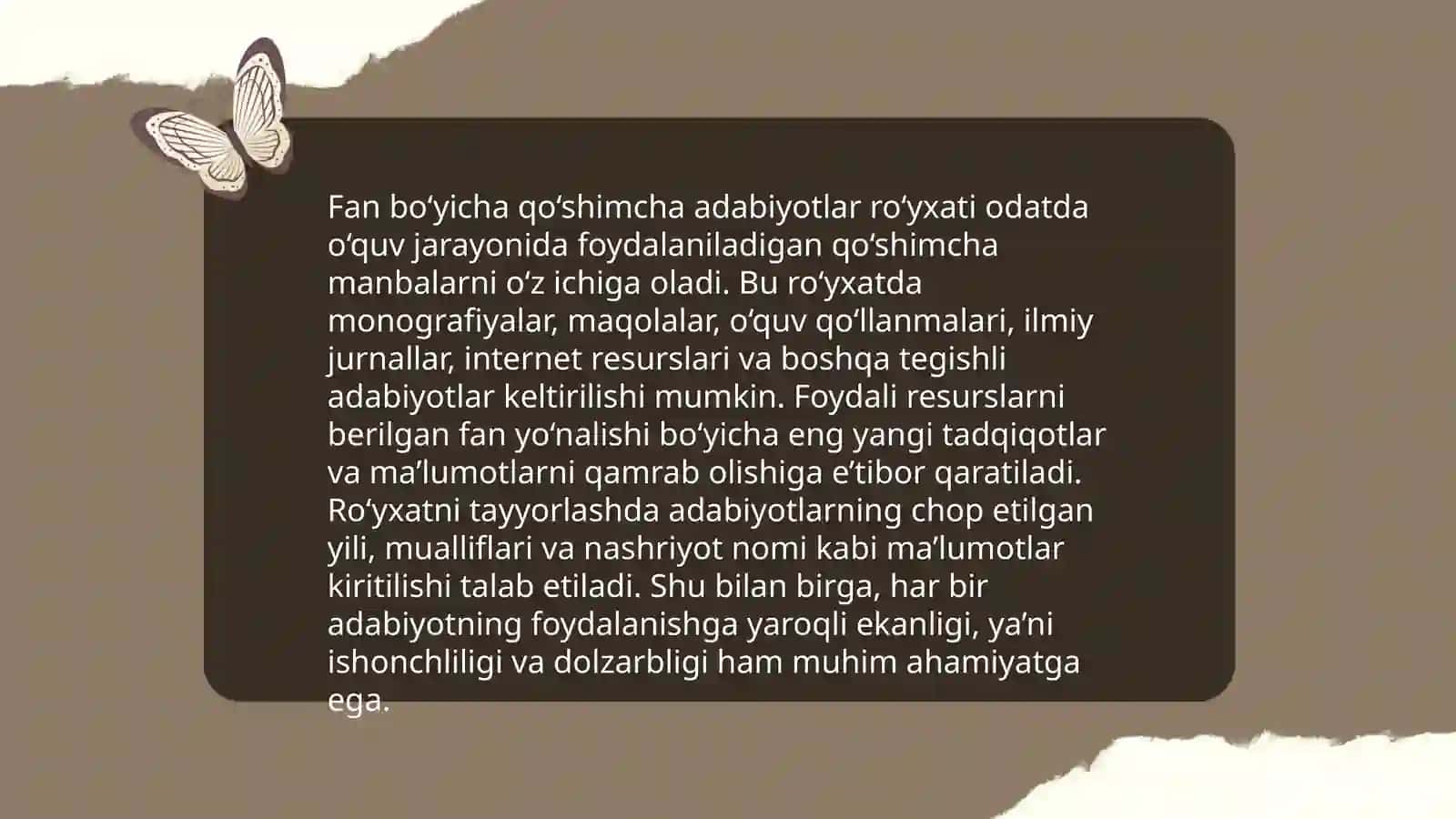 Modulni yakunlash. Fan bo‘yicha qo‘shimcha adabiyotlar bilan ishlash 4