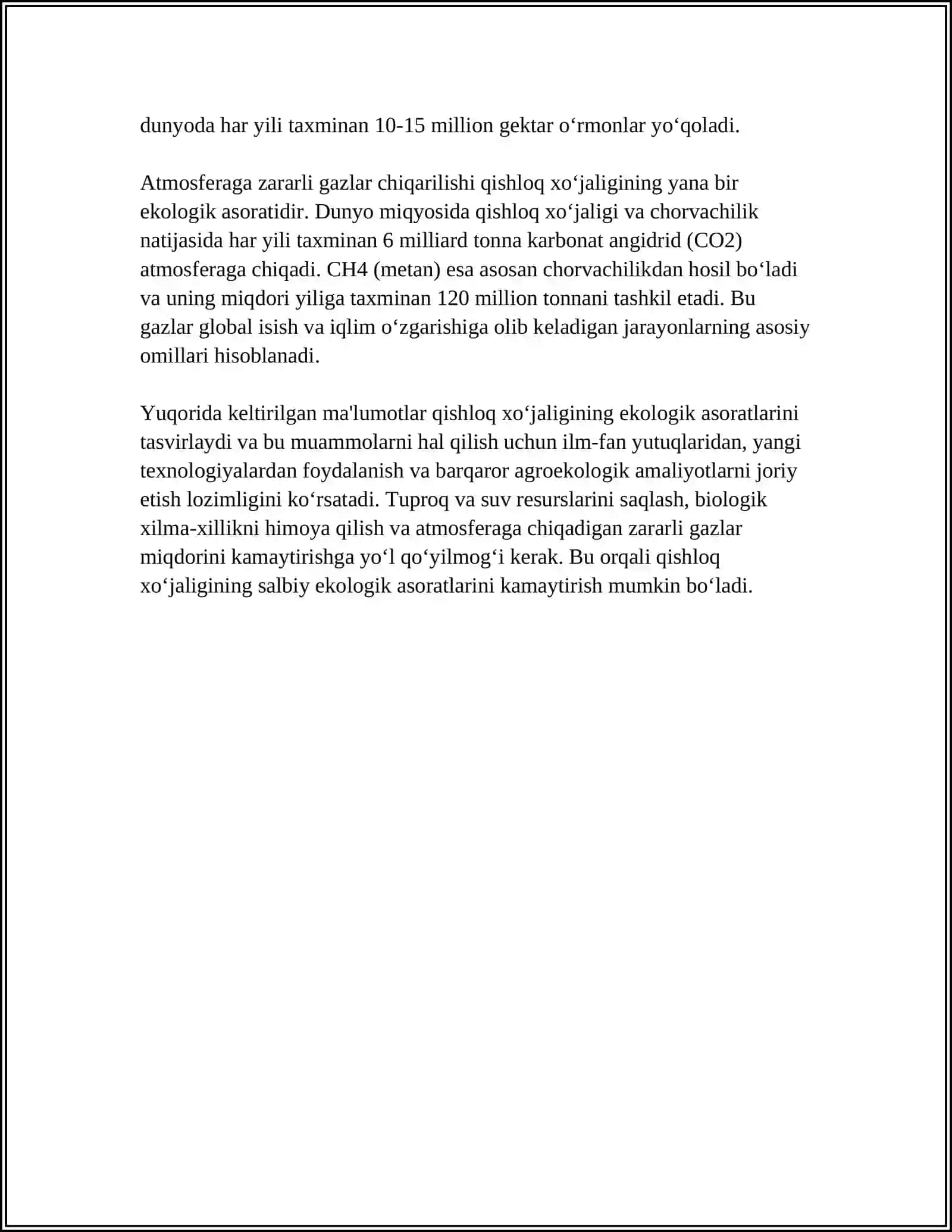 QISHLOQ XO‘JALIGINI “YASHIL IQTISODIYOT” ASOSIDA RIVOJLANTIRISH MUAMMOLARI 4