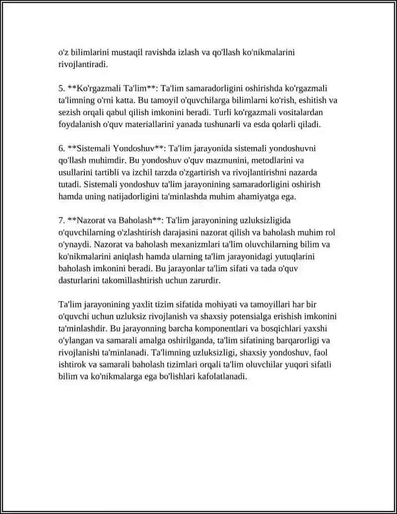 TA'LIM JARAYONI YAXLIT TIZIM SIFATIDA. TA'LIM TAMOYILLARI 4