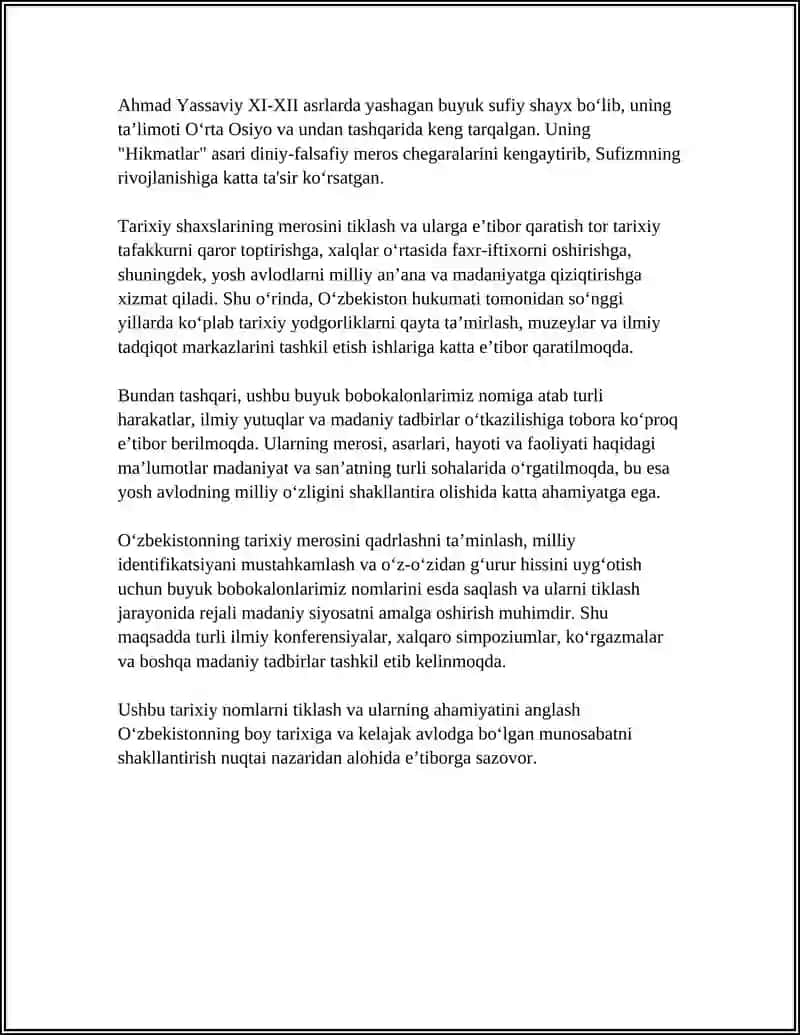 BUYUK BOBOKALONLARIMIZ NOMLARINI TIKLANISH AHAMIYATI REFERAT 4
