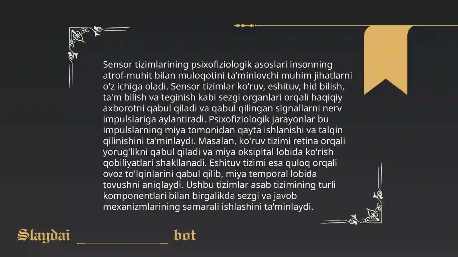 Sensor jarayonlar psixofiziologiyasi va sensor tizimining umumiy xususiyatlari 4