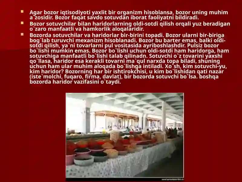 Bozor va uning turlari.Darsning maqsadi 4