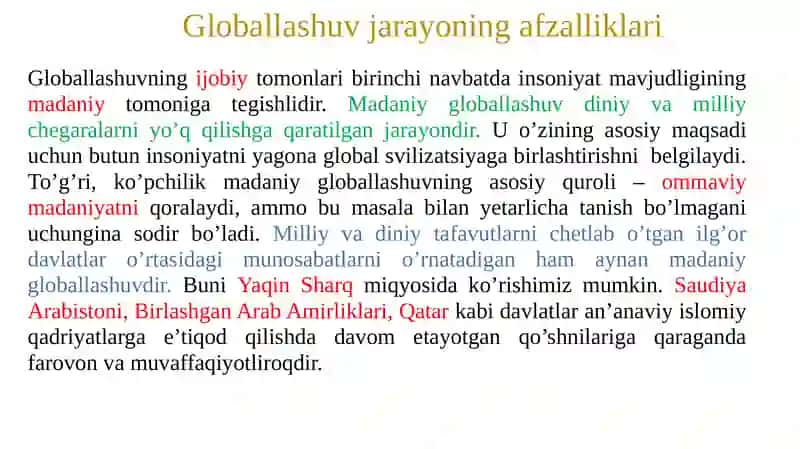 Globallashuvning ijobiy va salbiy jihatlari 4