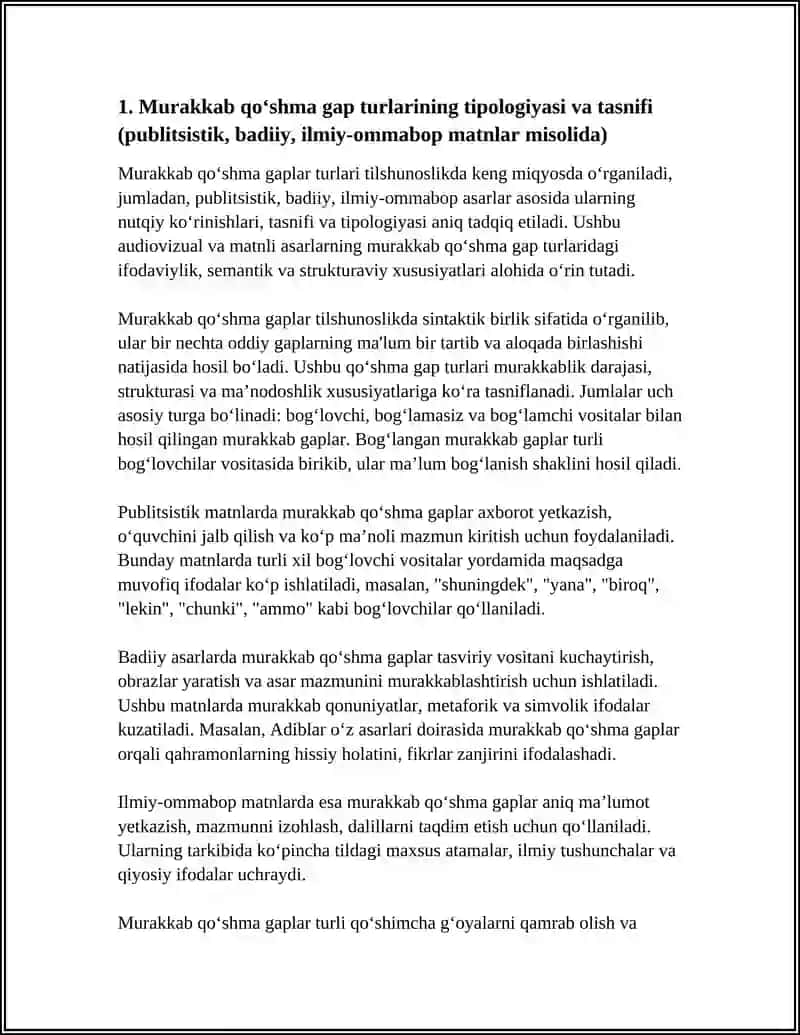 MURAKKAB QO‘SHMA GAPLAR VA ULARNING NUTQIY KO‘RINISHLARI (PUBLITSISTIK, BADIIY, ILMIY-OMMABOP ASARLAR ASOSIDA) 4