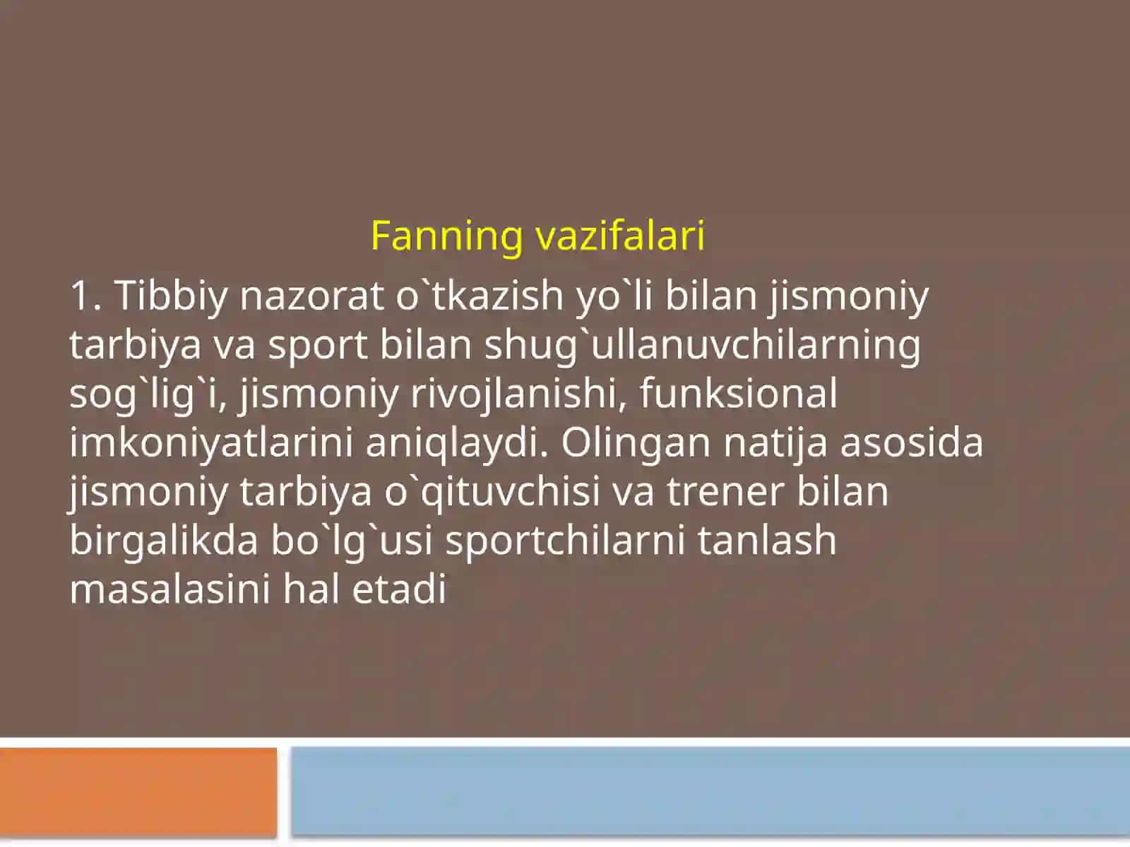 Sport tibbiyoti faniga kirish,fanning maqsad va vazifalari 4