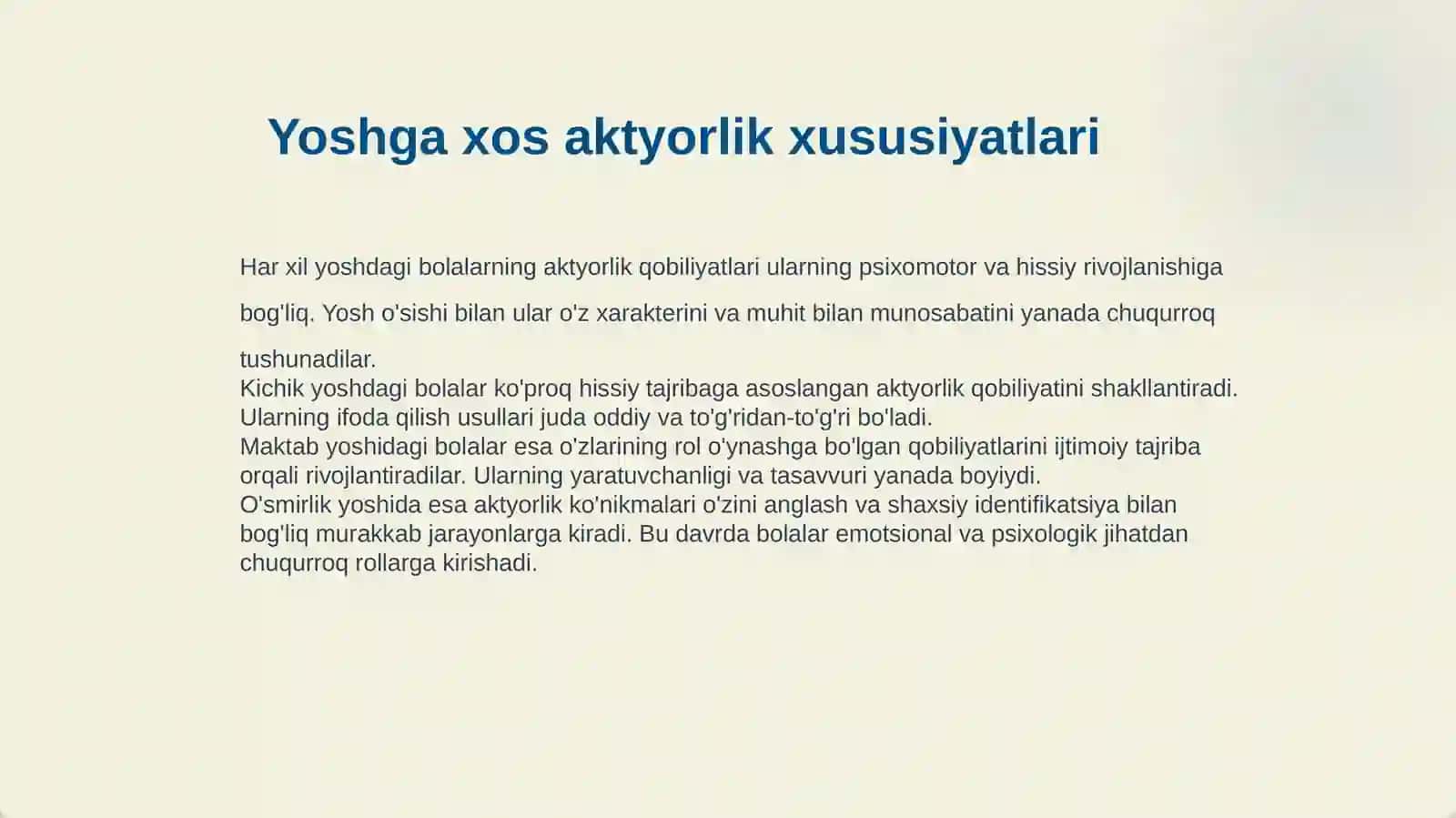 BOLALARDA AKTYORLIK QOBILIYATINI RIVOJLANTIRISH SHART SHAROITLARI 4