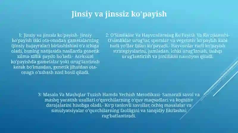 O'Simliklar Va Hayvonlarning Ko'Payish Va Rivojlanishiga Oid Masala Va Mashqlar Tuzish Hamda Yechish Metodikasi 4
