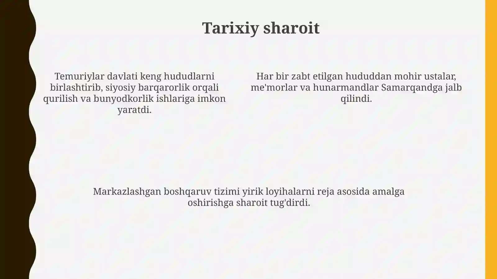 Aamir Temur davlatida obodonlashtirish bunyodkorlik 4