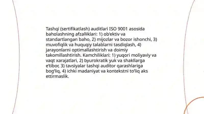 Ichki auditlar orqali sifatni boshqarish tizimining samaradorligini baholash 4