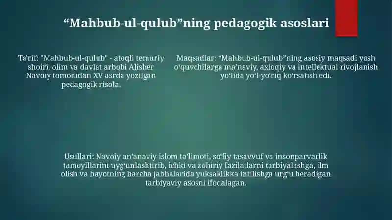 Navoiyning “Mahbub- Ul- Qulub” Asari-Ning PedagogikTahlili 4
