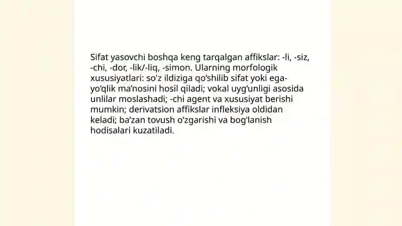Sifat yasovchi affikslar. Sifatlarda ifodalovchi shakllar 4