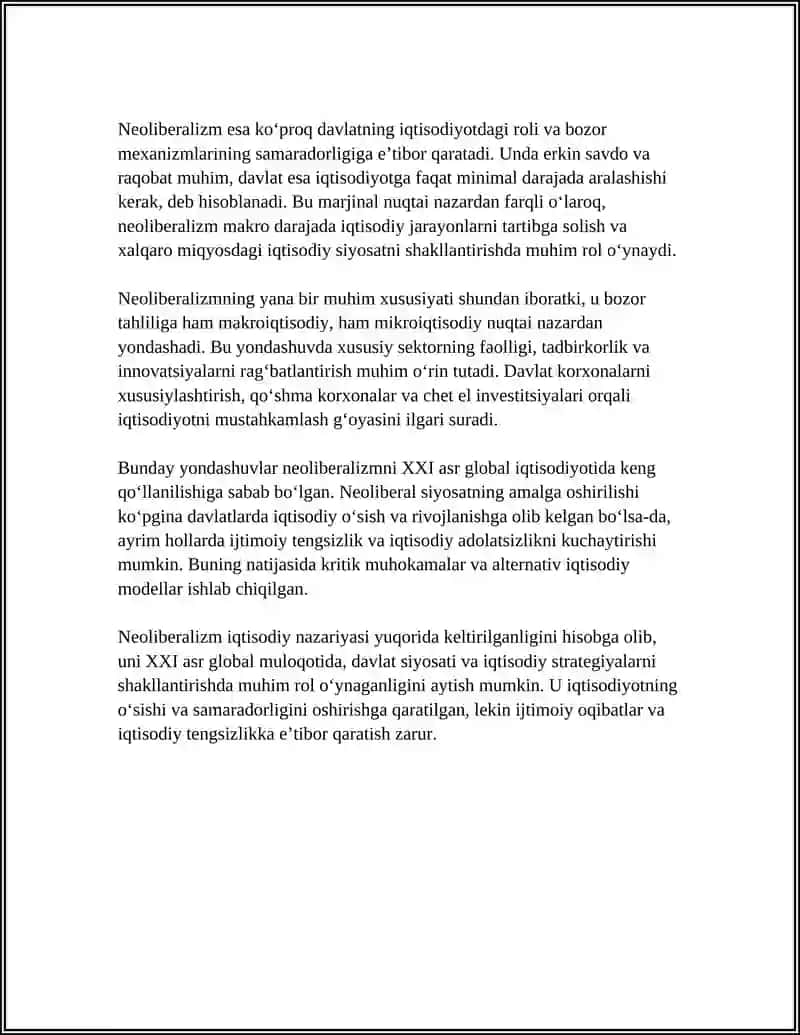 NEOBERALIZM IQTISODIY TALIMOTI VA UNI MARJIBALIZMDAN FARQI 4