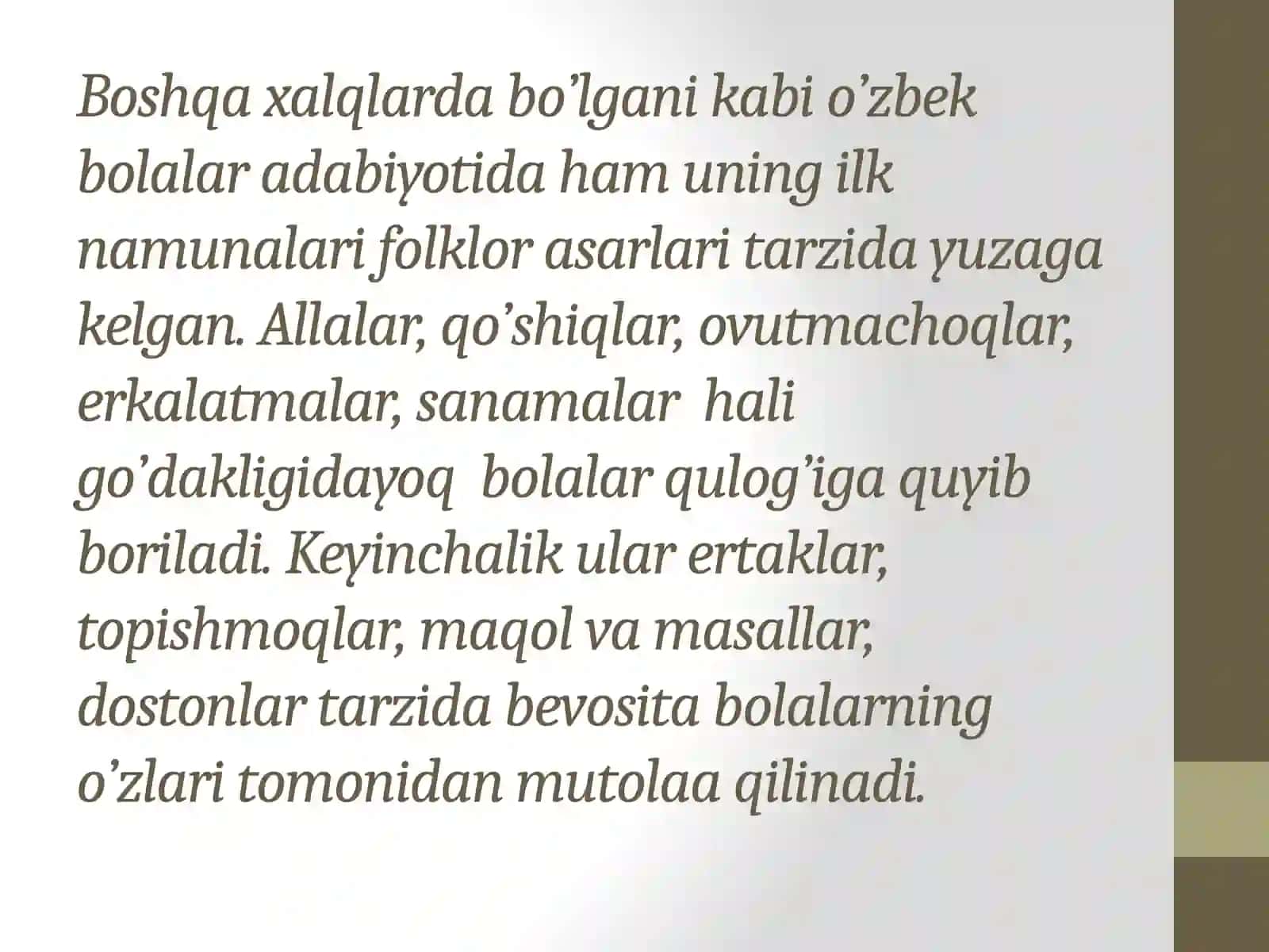 O’zbek bolalar adabiyotining vujudga kelishi 4
