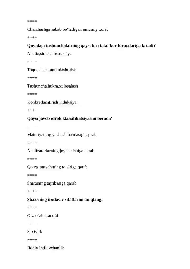 UMUMIY PSIXOLOGIYASI FANIDAN TEST SAVOLLARI 4