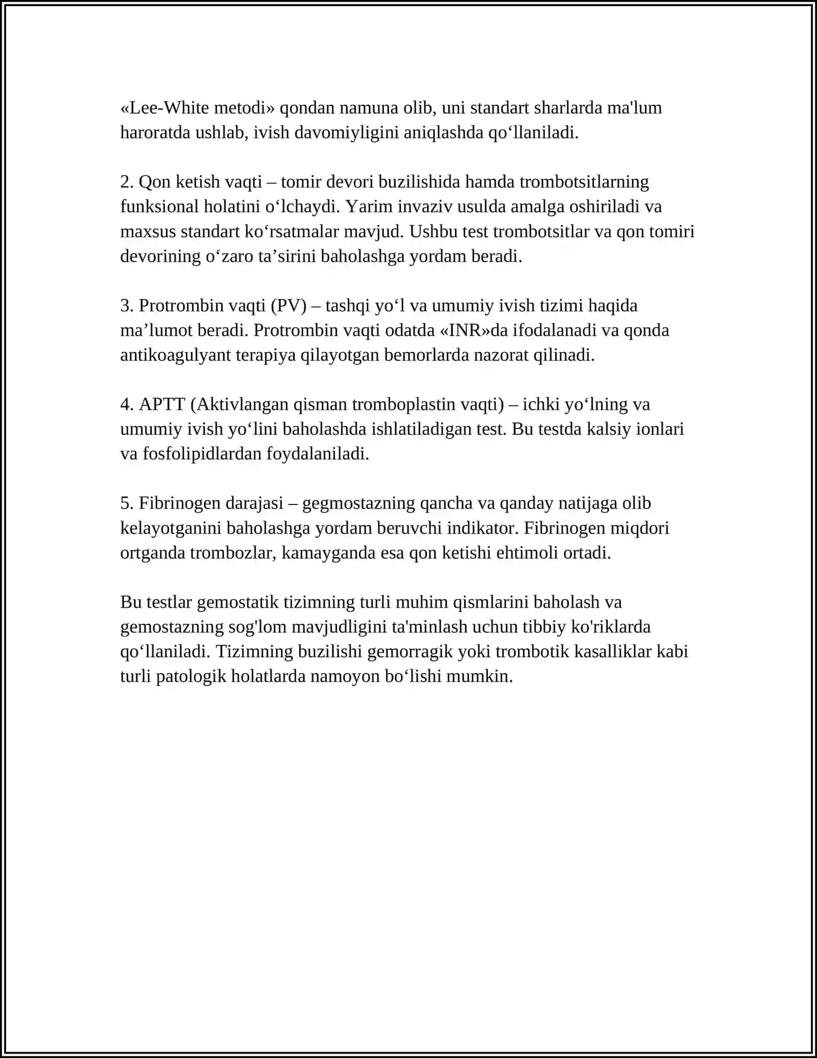 GEMOSTAZ SKRINING TESTLARI: QON IVISH VAQTI, QON KETISH VAQTI ANIQLASH PRINSIPLARI 4