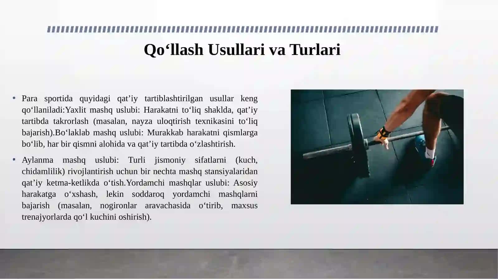 ATSIKLIK PARA SPORT TURLARIDA QATTIY TARTIBLASHTIRILGAN MASHQ USLUBLARINI QO’LLASH 4