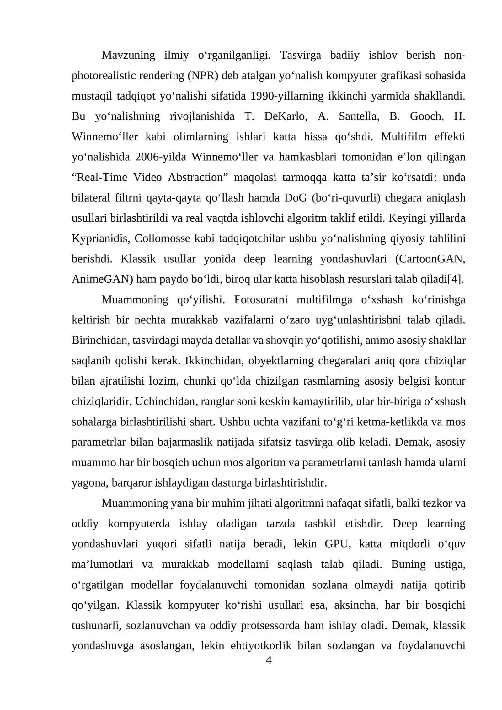 OpenCV kutubxonasi yordamida raqmli tasvirni multfilm (cartoon) effektiga o‘tkazuvchi dasturni yaratish bo‘yicha                             BITIRUV MALAKAVIY ISHI 4