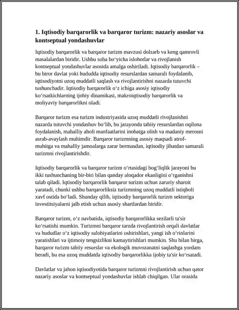 IQTISODIY BARQARORLIK VA BARQAROR TURIZM OʻRTASIDAGI BOGʻLIQLIK JARAYONI BOʻYICHA ILMIY MAQOLA TAYYORLASH 4