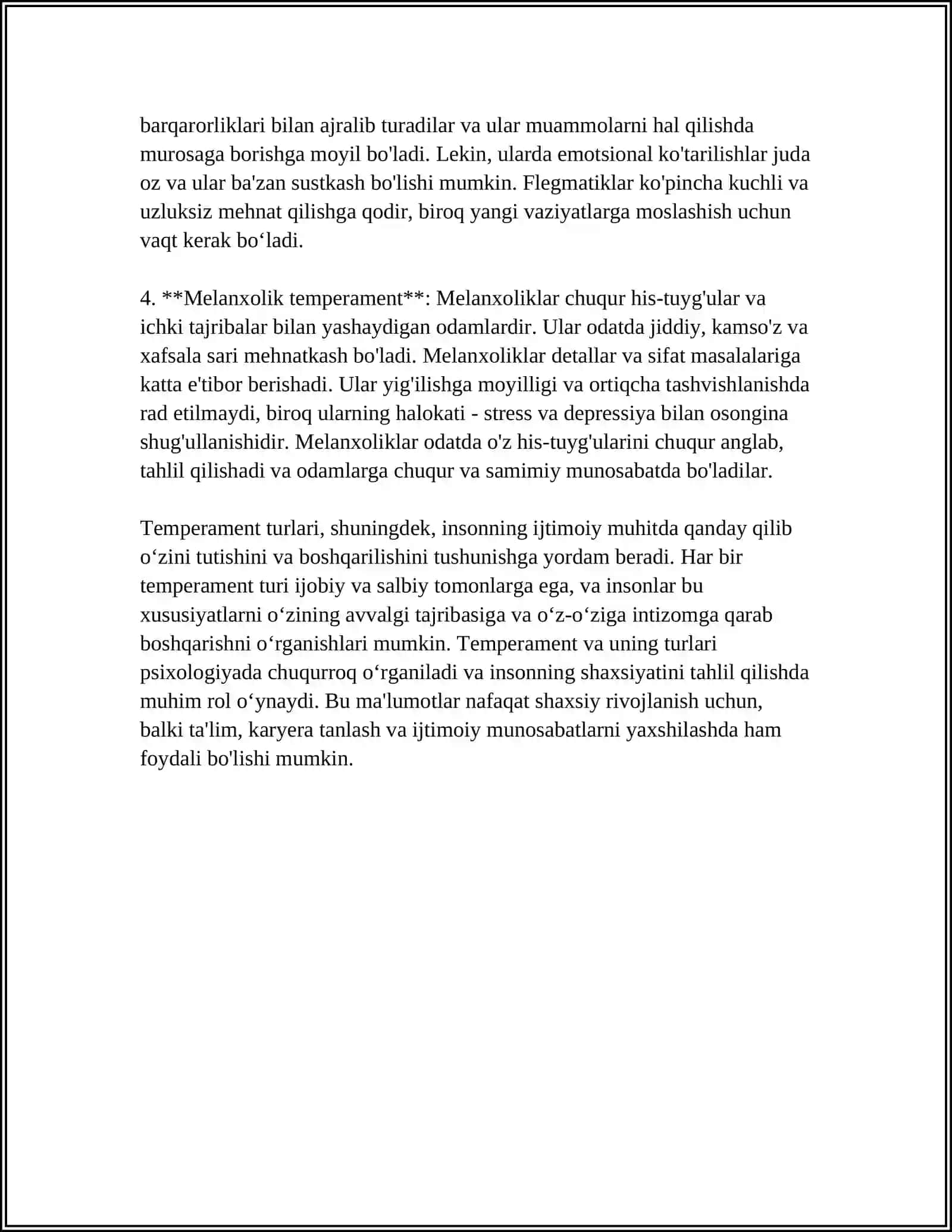 TEMPERAMENT VA UNING NAZARIYALARI. SHAXSNI O'RGANISH METODLARI. YEMOSIONAL HOLATLAR 4
