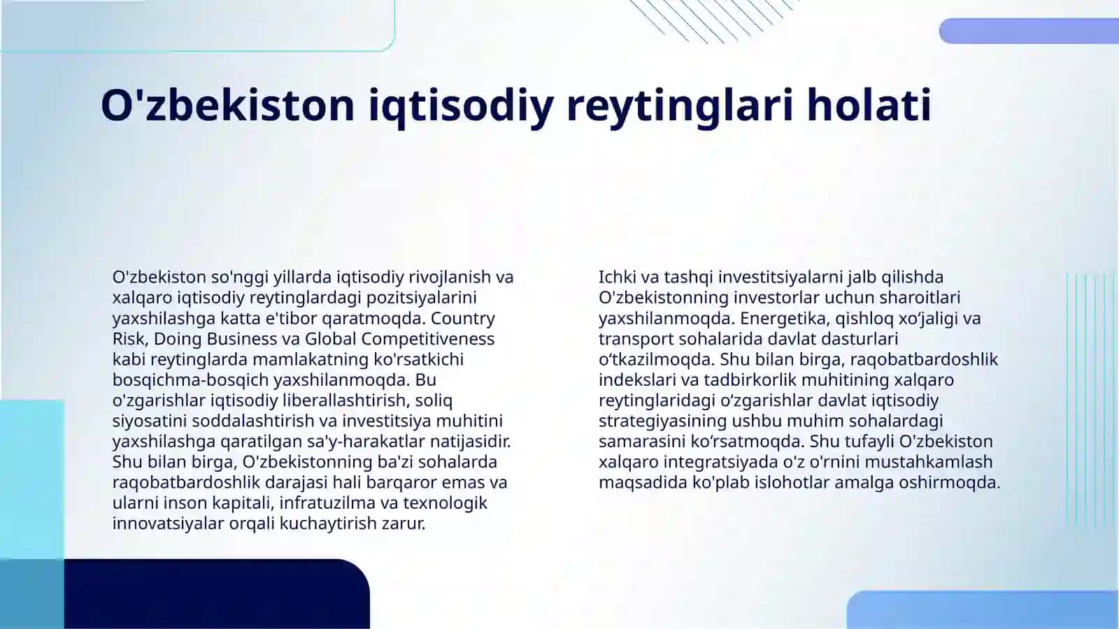 IQTSODIY VA IJTIMOIY SOHADAGI USTIVOR XALQARO REYTINGLAR VA ULARGA OʻZBEKISTONING INTEGRATSIYALASHUVI 4